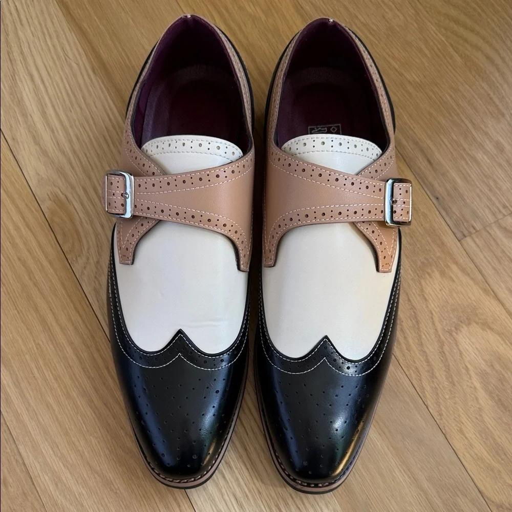 Men's Tri-Color Dress Shoes in Black, Cream & Tan
